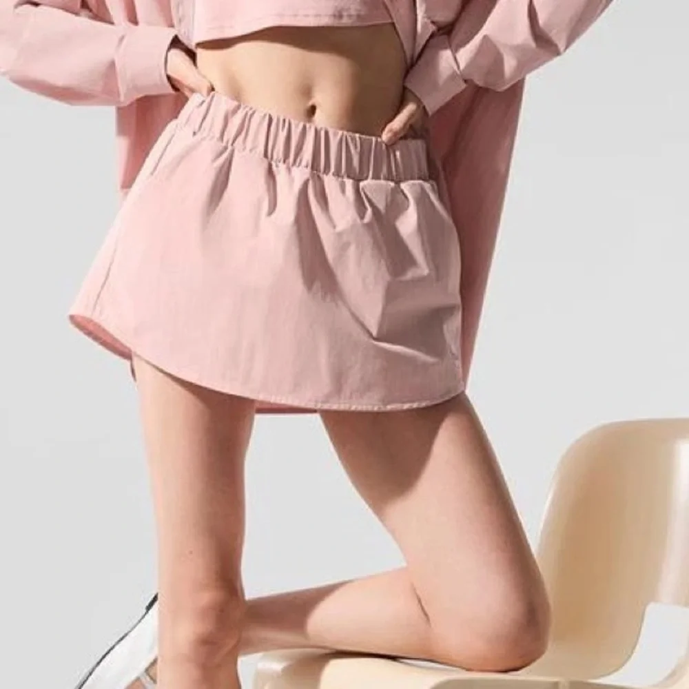 Alo Pinstripe Daylight Mini Skirt NWT Pink Quartz/White